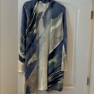 Chico's Blue and Cream Open Front Cardigan